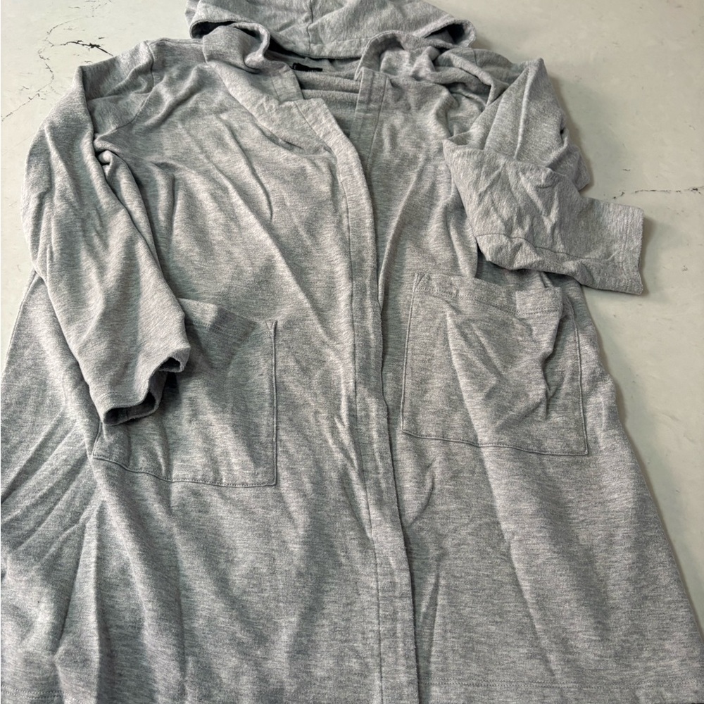 Eileen Fisher Gray Size M Open Front Cardigan Organic Cotton Tencel Long Sleeve